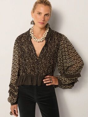 Maison Hotel Catalina Black Sheep Patchwork Ruffle Blouse M